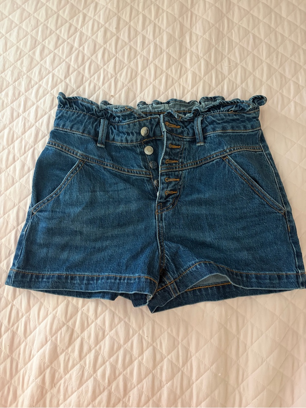 Vintage Inspired 90s Y2K High Waisted Stretchy Denim Jean Shorts Ruffled